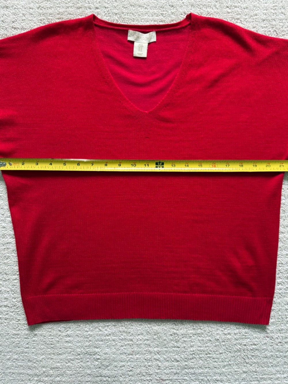 CYNTHIA ROWLEY | V-neck Red Cap-Sleeve Sweater Sz M - Picture 3 of 6